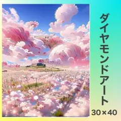ダイヤモンドアートキット　ピンク　雲　風景　30*40　５D ラウンドビーズ