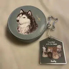 未使用品　タグ付き　シベリアンハスキー　丸型ポーチ　犬のエサ型カラビナ付き