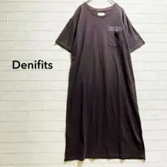 【Denifits】ロゴプリント Tシャツワンピース 半袖（M）黒 体型カバー