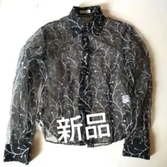 値下げしました!新品Henri Bendel刺繍入りシースルーブラウス 黒
