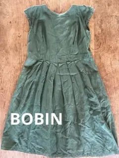 オリーブグリーン タックフレアワンピース　bobbin