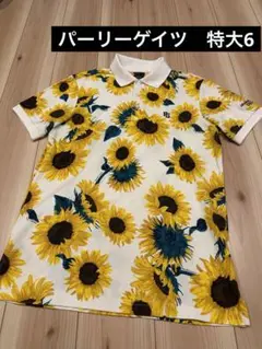 特大6 パーリーゲイツ　半袖　ポロシャツ　メンズ　総柄　向日葵　近年モデル