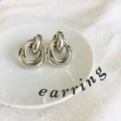 【新品】イヤリング ネジバネ式 2連リング シンプル ゴツめ No.115