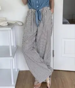 VIVID LADY ストライプエンボス加工イージーパンツ　ネイビー