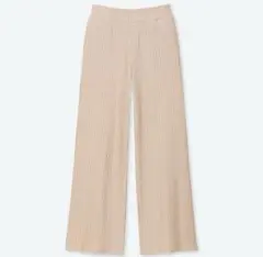 1603UNIQLOコットンリブワイドパンツナチュラルウエストゴムゆったり淡色L