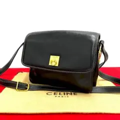 極 美品 セリーヌ リング金具 カーフレザー ショルダーバッグ ポシェット 黒