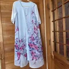 ストレッチワンピース　重ね着風 花柄