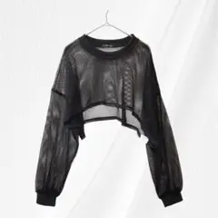 SUREVE✧シュリーブ メッシュ長袖クロップドトップス ドロップショルダー黒L