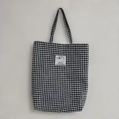 ハンドメイド　ミニトートバッグ　チェックアンドストライプ