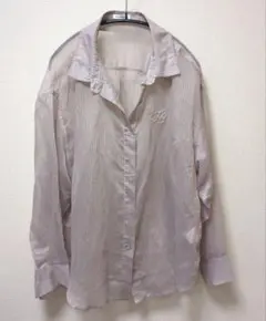 美品 しまむら HinaxTaiyou 透け素材ブラウス ベージュ Lサイズ