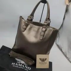 美品 HAMANO ハマノ 濱野 トート ハンドバッグ ショルダー ゴールド