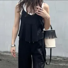 新品✨アイスー ビスチェ ブラック リネン コットン フリンジ キャミソール
