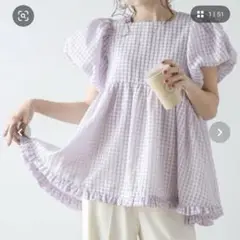ぽわん袖ギンガムチェックトップス