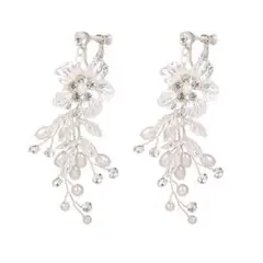 フラワー リーフ イヤリング ウエディング シルバー パール 新品 花