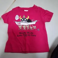 牛と猫のキャラクター Tシャツ ピンク石垣島濃ピンク