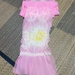 花模様 シフォン 兵児帯ピンク