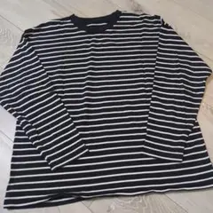 無印良品　超長綿天竺編みクルーネック長袖Ｔシャツ Ｓ〜Ｍ ブラックボーダー