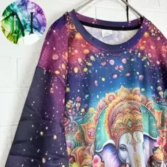 新品　未使用　ガネーシャ　総柄　Tシャツ　メンズ　派手　神　カラフル　アート　絵