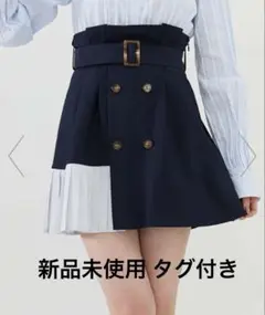 REDYAZEL プリーツアシメミニスカート ネイビー