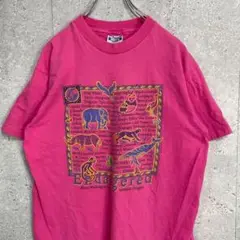 90s USA製 シングルステッチ　アニマル　プリント　Tシャツ　ピンク　L