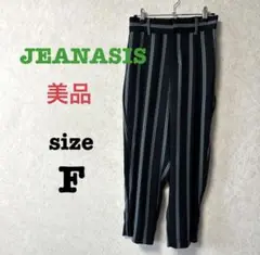【美品) ジーナシス ストライプ カジュアルパンツ★Fサイズ 黒×緑 薄手