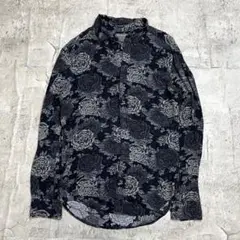 最終 H&M DIVIDED ディバイデッド 長袖シャツ 花柄 総柄 モノトーン