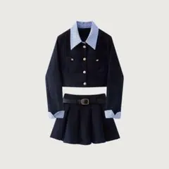 LA POMME petit パッチワークネイビージャケットセットアップ