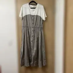 マタニティ ワンピース 半袖 ボタン付き グレー　3L 授乳服　レイヤード風