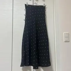 S〜M相当　ハイウェスト　水玉　黒　ロングスカート　フレアスカート