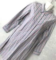 LACOSTE ワンポイント ストライプ シャツワンピ グレー 美品 40