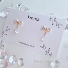 しずくきらめくリボンピアス＊キュービックジルコニア