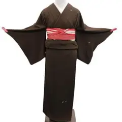 裄68.2cm ロング寸★ジュサブロー 付け下げ訪問着 花びら散し 焦茶 美品
