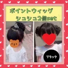 H150.専用コーム付き⭐ブラック⭐ポイントウィッグ シュシュ 2個セット 黒