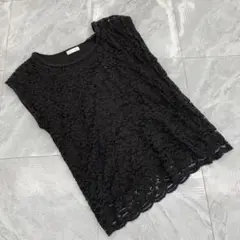 インデックス ノースリーブ レース トップス ブラック シンプル Mサイズ