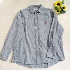 U.S. POLO ASSN. ストライプ長袖シャツ ゆったり ブルー F