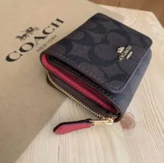 【中古品】COACH 財布 ブラウン×トゥルーレッド