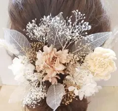 爆安激盛❤️シャンパンゴールド❤️髪飾り♪ヘッドドレス♪ドライフラワー♪結婚式