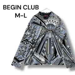 ビギンクラブ　カットソー　長袖　総柄　Ｍ〜Ｌ　グレー系　ストレッチ