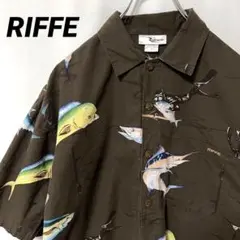 N-5484 RIFFE アメリカ古着 総柄シャツ 半袖シャツ ダイバー 魚柄M