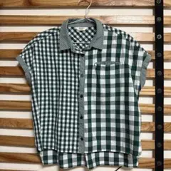 BEAMS HEART クレイジーギンガムチェックシャツ　半袖 グリーン