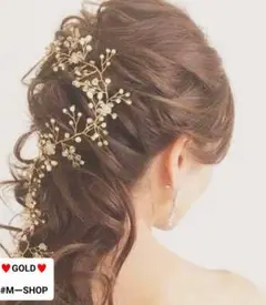 ウェディングヘッドドレス ゴールド♥️ ヘアアクセサリーアクセサリー 髪飾り