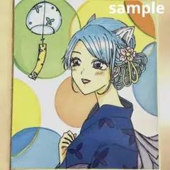 オリジナル色紙イラスト　浴衣美少女　手描き　一点物
