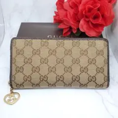 【美品】 GUCCI グッチ 長財布 財布 GG キャンバス ハート 金具