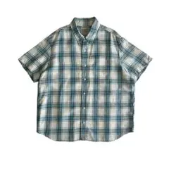 【希少】00s エルエルビーン リネン100% シャドーチェック半袖シャツ2XL