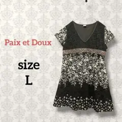 Paix et Doux【L】花柄レースドッキングチュニック 半袖 ワンピース