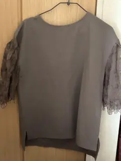 ブラウン レース袖 半袖トップス Lサイズ