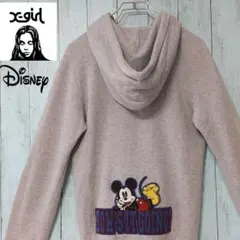 Disney Xガール パーカー 刺繍 デカロゴ 両面 ミッキー 灰色