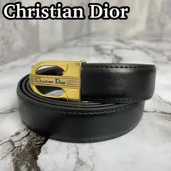美品 クリスチャンディオール ベルト バックル ゴールド金具 ロゴ刻印 ブラック