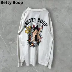 Betty Boop ベティ ブープ 刺繍&プリント長袖Tシャツ ホワイト
