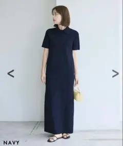 basement online 半袖ポロマキシワンピース　ネイビー　フリー